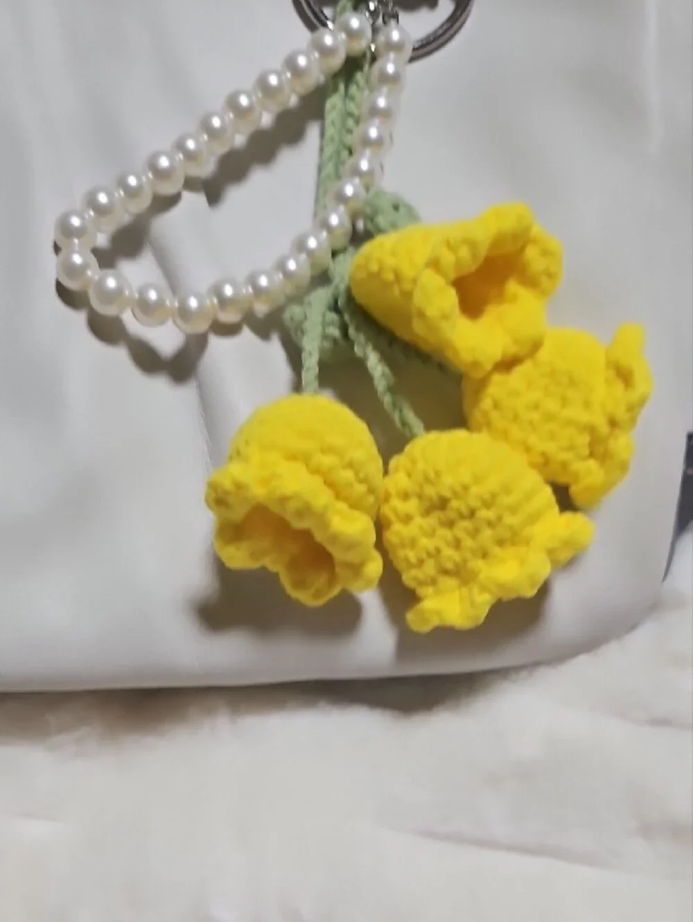 Source Unknown Yellow Crochet Flower Key & Bag Charm with Pearls